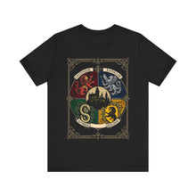 Load image into Gallery viewer, 4 Houses of Hogwarts Harry Potter Graphic Tee Black
