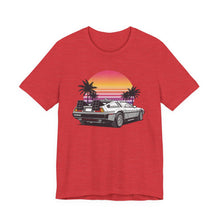 Load image into Gallery viewer, Retro DeLorean Car – Vintage 80s Futuristic Tee (Unisex) Heather Red
