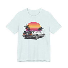 Load image into Gallery viewer, Retro DeLorean Car – Vintage 80s Futuristic Tee (Unisex) Heather Ice Blue
