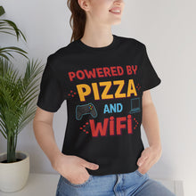 Load image into Gallery viewer, Powered By Pizza and WiFi – Funny Gamer Life Graphic Tee (Unisex)
