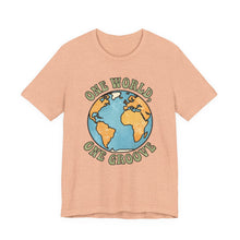 Load image into Gallery viewer, One World, One Groove – Global Unity Music Tee (Unisex) Heather Peach
