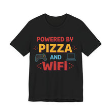 Load image into Gallery viewer, Powered By Pizza and WiFi – Funny Gamer Life Graphic Tee (Unisex) Black
