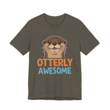 Load image into Gallery viewer, Otterly Awesome – Funny Animal Pun Graphic Tee (Unisex) Army
