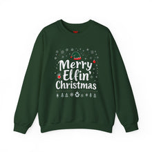 Load image into Gallery viewer, Merry Elfin Christmas – Funny Holiday Sweatshirt (Unisex) Forest Green