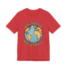 Load image into Gallery viewer, One World, One Groove – Global Unity Music Tee (Unisex) Heather Red
