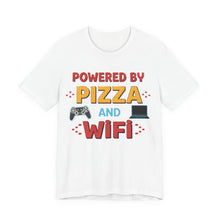 Load image into Gallery viewer, Powered By Pizza and WiFi – Funny Gamer Life Graphic Tee (Unisex) White

