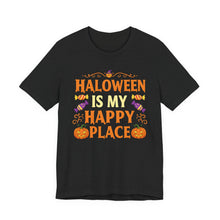Load image into Gallery viewer, Halloween Is My Happy Place – Spooky Season Graphic Tee (Unisex) Solid Black Blend
