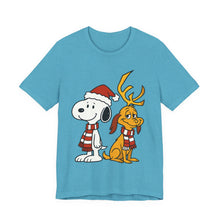 Load image into Gallery viewer, Snoopy x Max – Cute Christmas Crossover Tee (Unisex) Heather Aqua