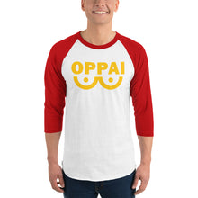 Load image into Gallery viewer, OPPAI Unisex 3 Sleeve Baseball Raglan Tee White Red
