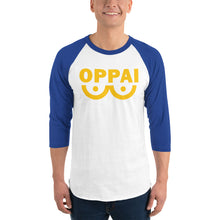 Load image into Gallery viewer, OPPAI Unisex 3 Sleeve Baseball Raglan Tee White Royal
